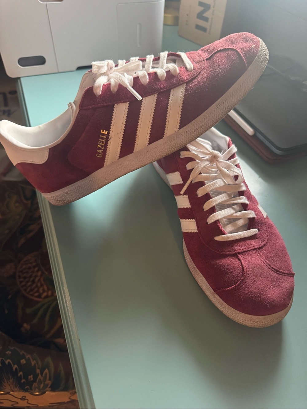 adidas Gazelle Men's Suede Sneakers in Burgundy and White